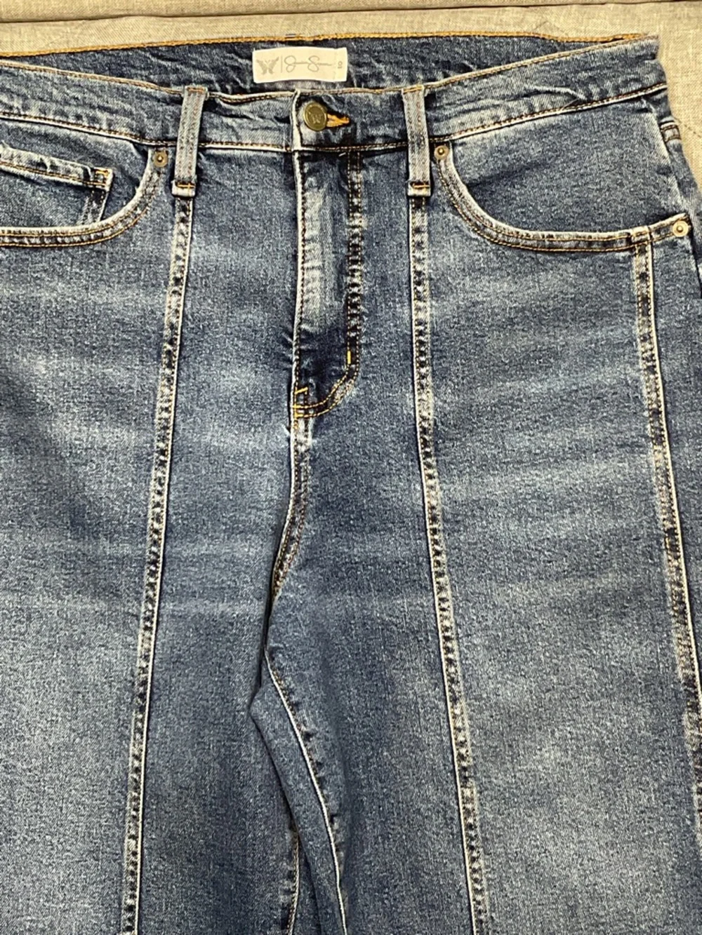 Jessica Simpson Myrtle Barrel Leg Jeans Medium Wash Seam Detail High Rise Sz 10 - Picture 8 of 9